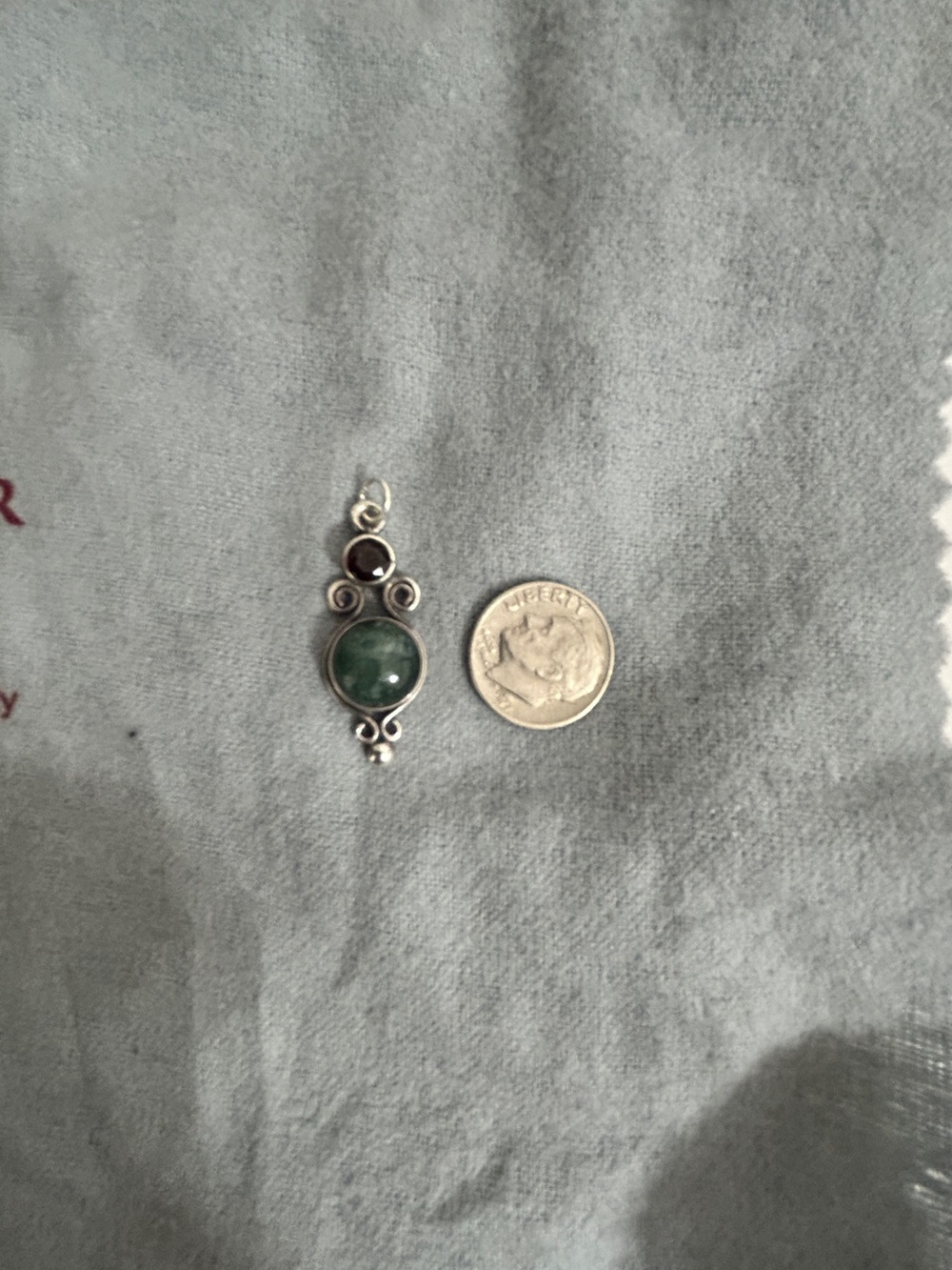 Sterling Silver Green and Deep Red Gemstone Pendant